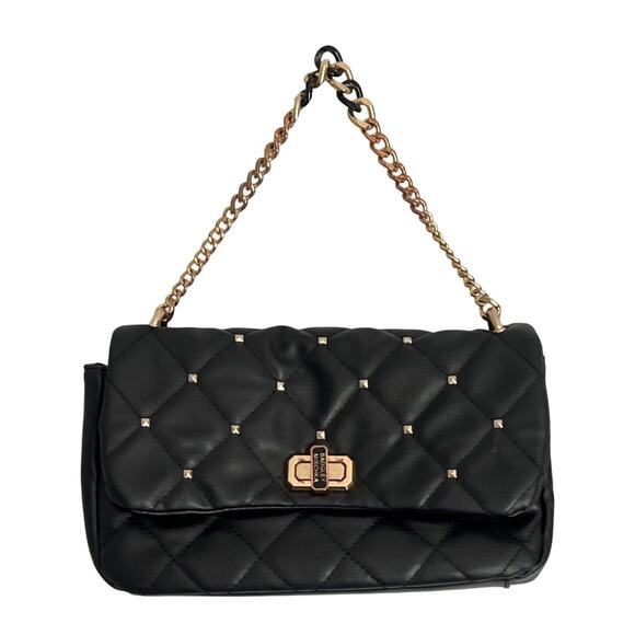 Badgley Mischka Handbags - Badgley Mischka Purse Shoulder Bag Black Quilted Gold Chain Pockets